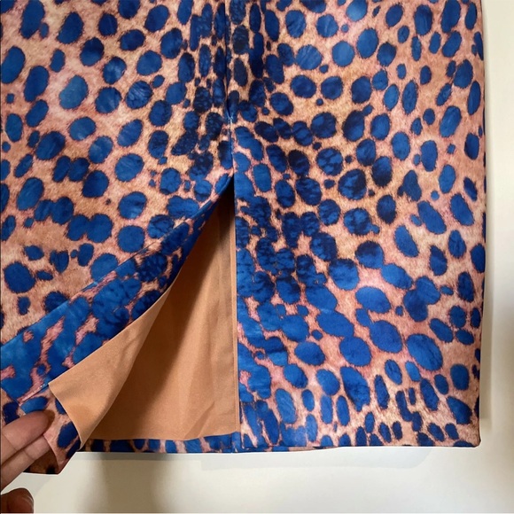 Ladies CAMEO Leopard Style Skirt Size S Small (8) Lined Zip Office Split Blue - Picture 2 of 7